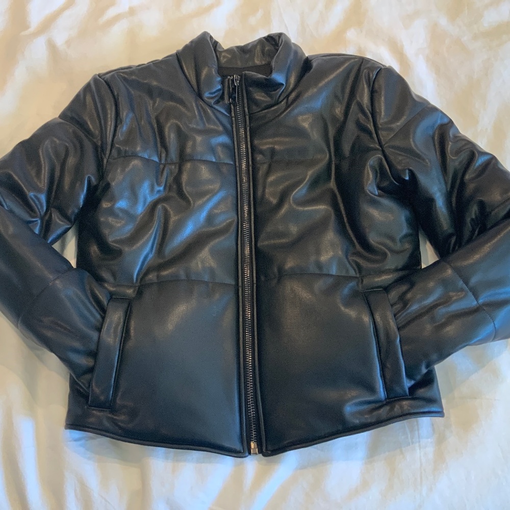 David Lerner faux leather puffer jacket, medium
